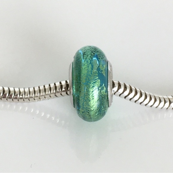 Sterling Silver .925 Collectible Murano Art Glass Bead Charm Teal Blue Green - Picture 3 of 8